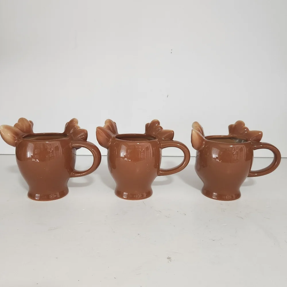 Pottery Barn Lot of 3 Cheeky Reindeer Christmas Holiday Mugs RARE Whimsical